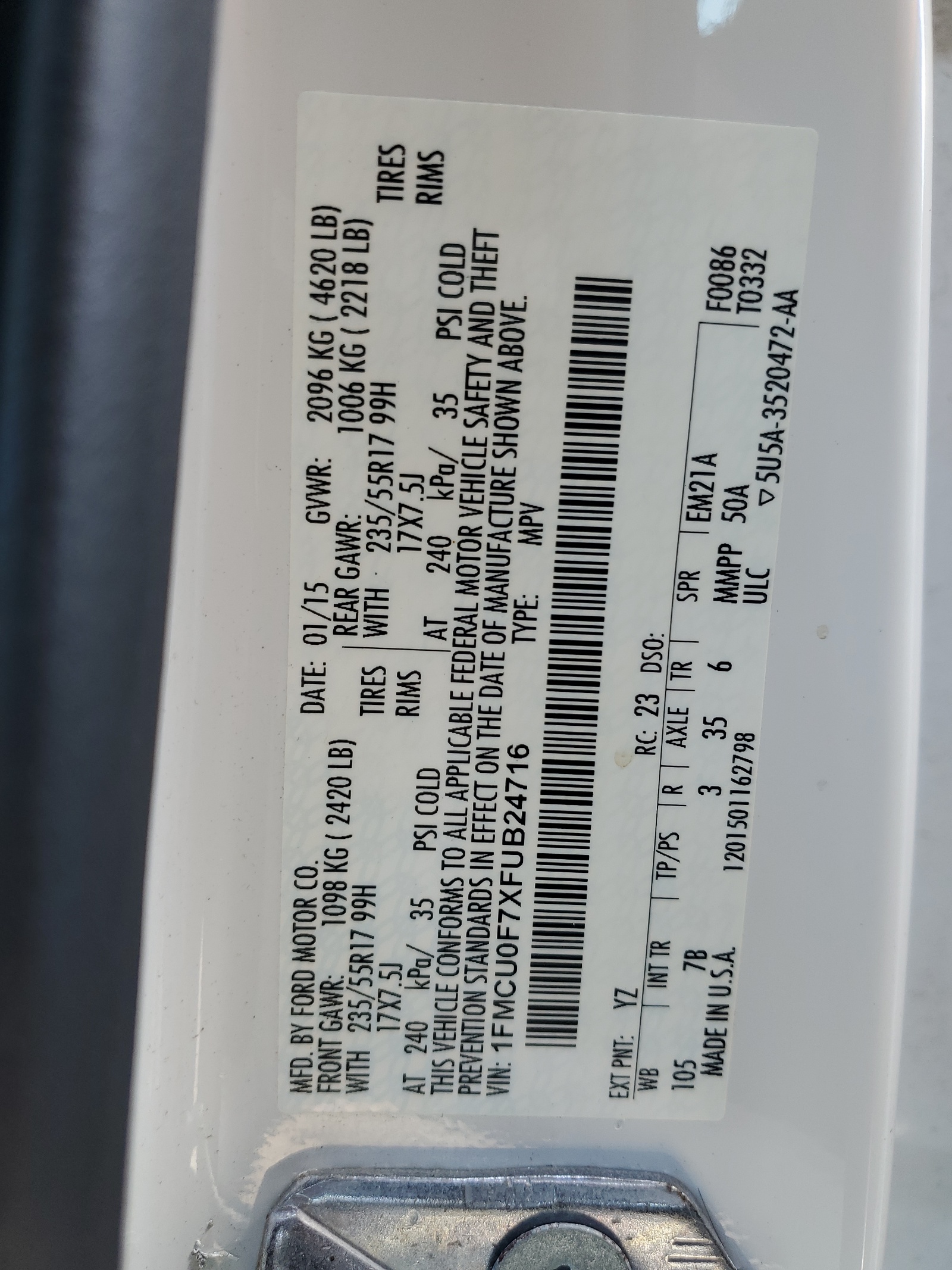 1FMCU0F7XFUB24716 2015 Ford Escape S