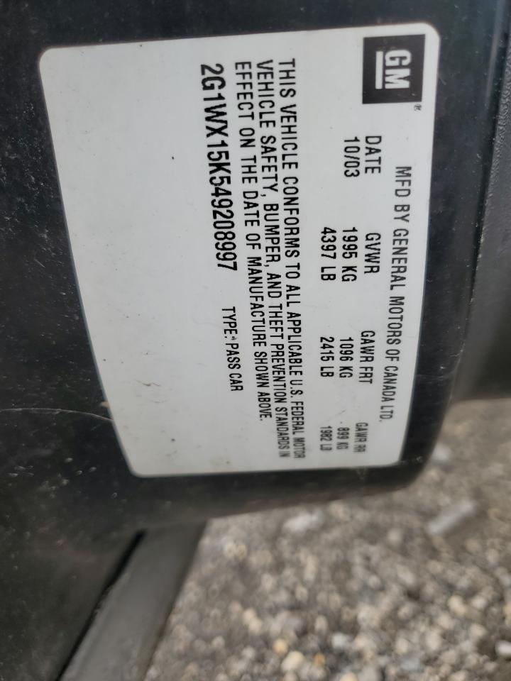 2004 Chevrolet Monte Carlo Ss VIN: 2G1WX15K549208997 Lot: 64811364