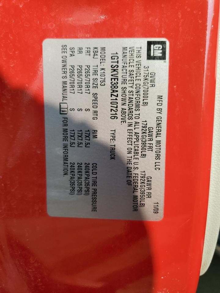 2010 GMC Sierra K1500 Sle VIN: 1GTSKVE38AZ107216 Lot: 64008024