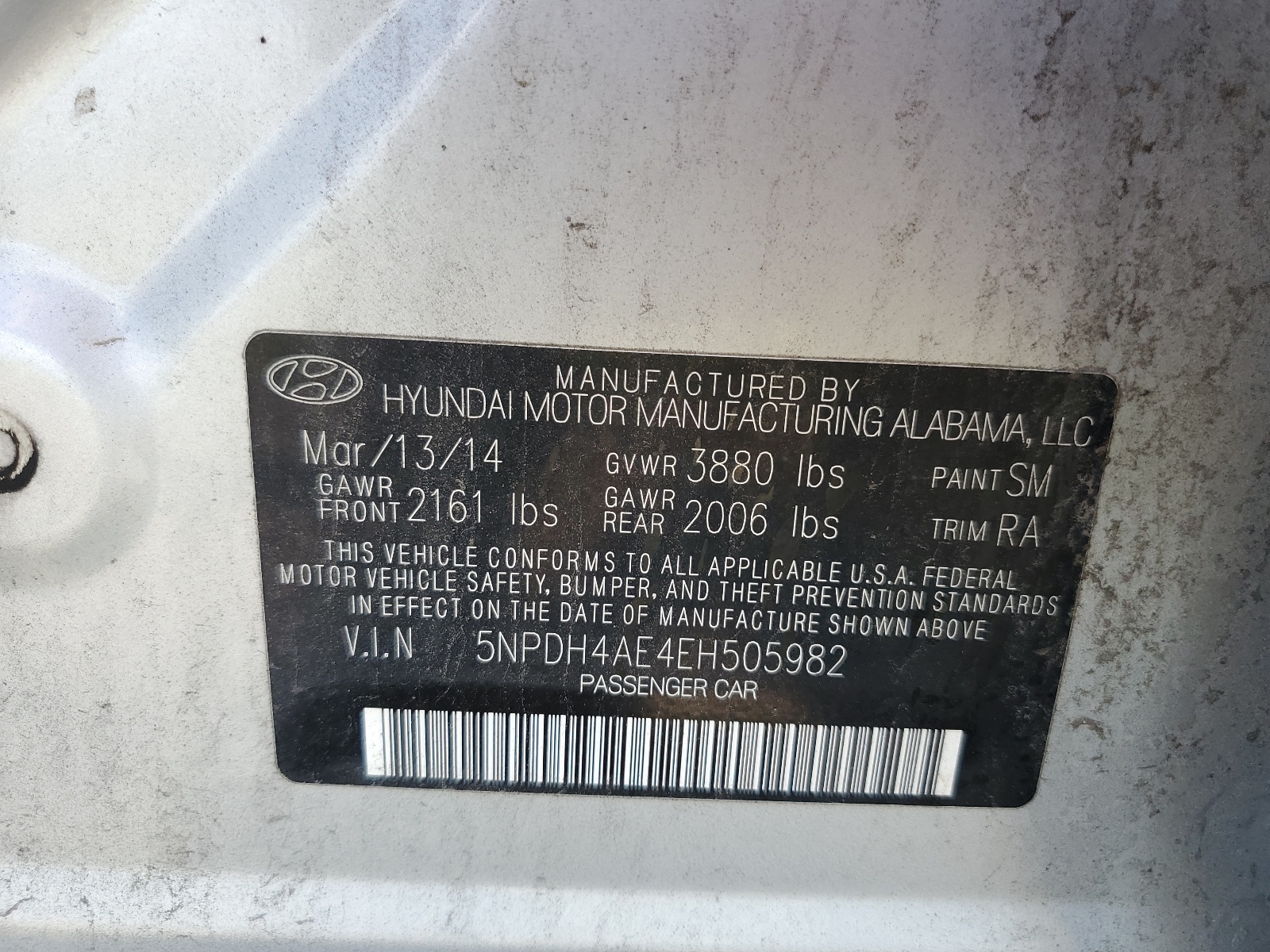 5NPDH4AE4EH505982 2014 Hyundai Elantra Se