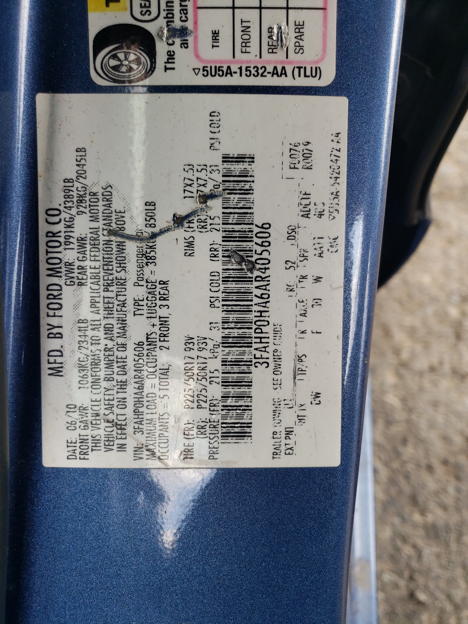 3FAHP0HA6AR405606 2010 Ford Fusion Se