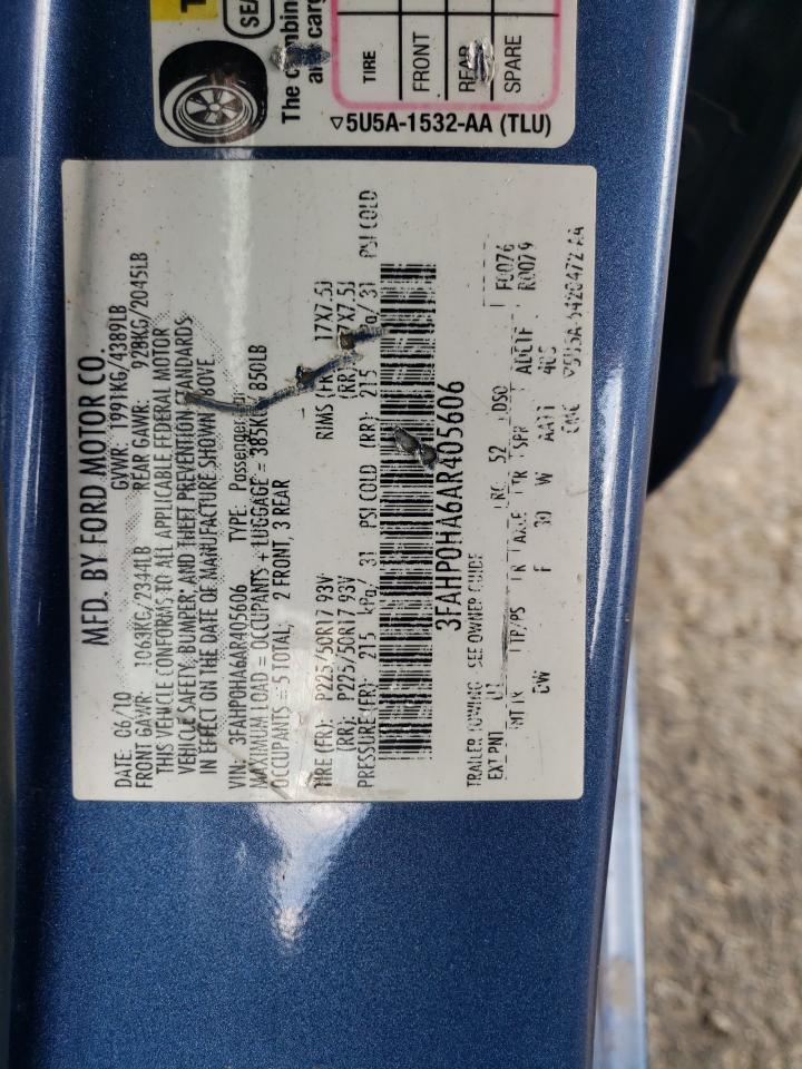 2010 Ford Fusion Se VIN: 3FAHP0HA6AR405606 Lot: 62274994