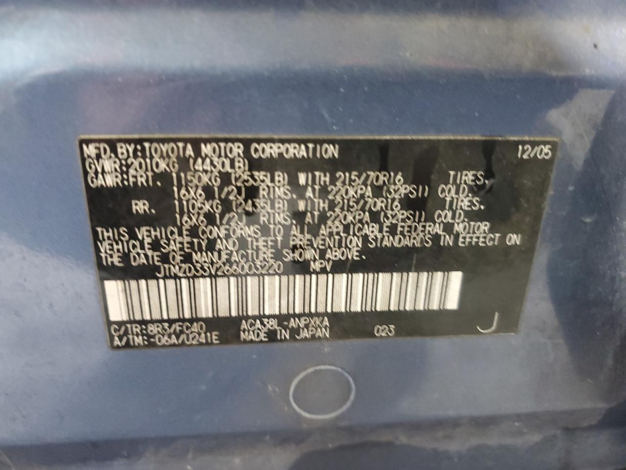 2006 Toyota Rav4 VIN: JTMZD33V266003220 Lot: 63122664