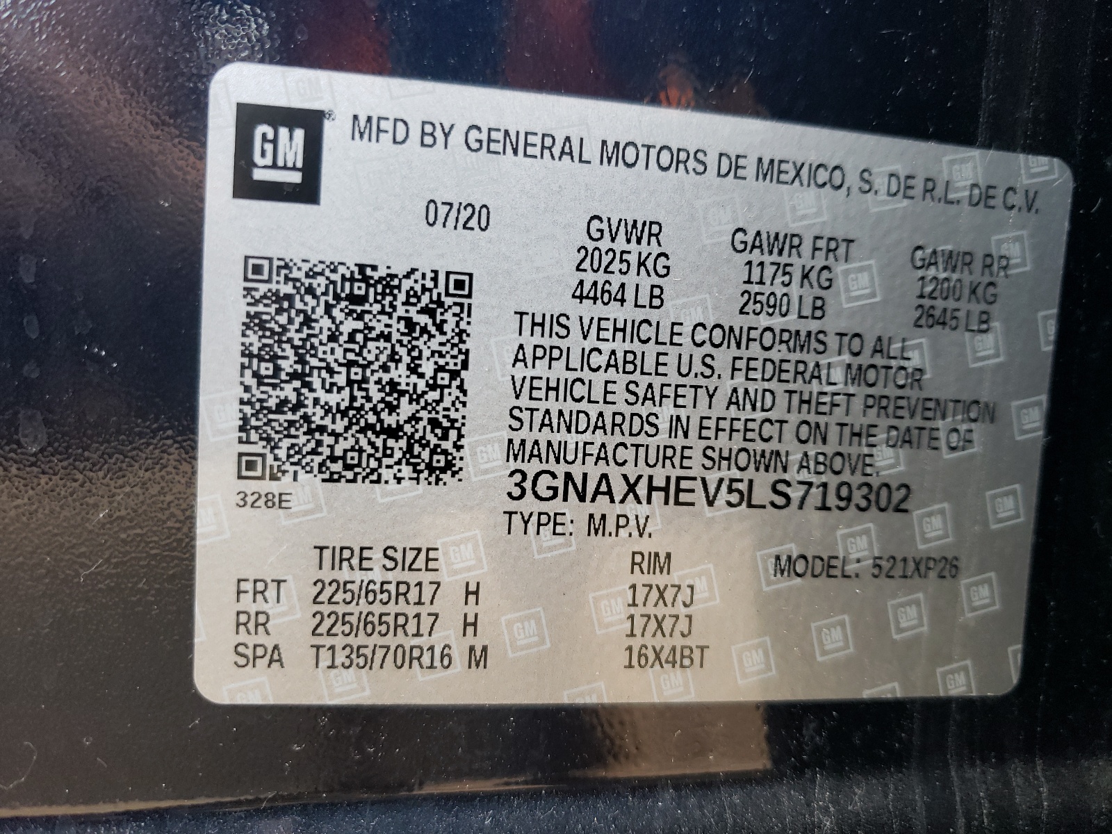 3GNAXHEV5LS719302 2020 Chevrolet Equinox Ls