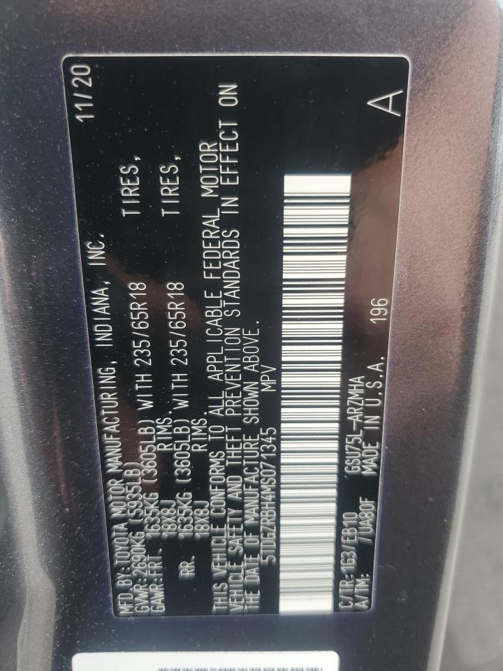 2021 Toyota Highlander Xle VIN: 5TDGZRBH4MS071345 Lot: 62301474