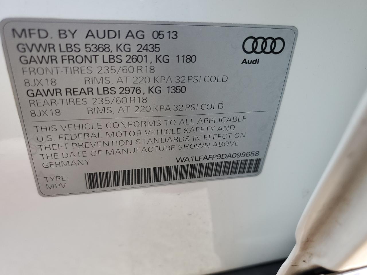 WA1LFAFP9DA099658 2013 Audi Q5 Premium Plus