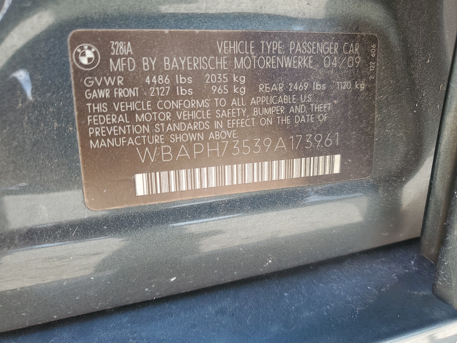 WBAPH73539A173961 2009 BMW 328 I