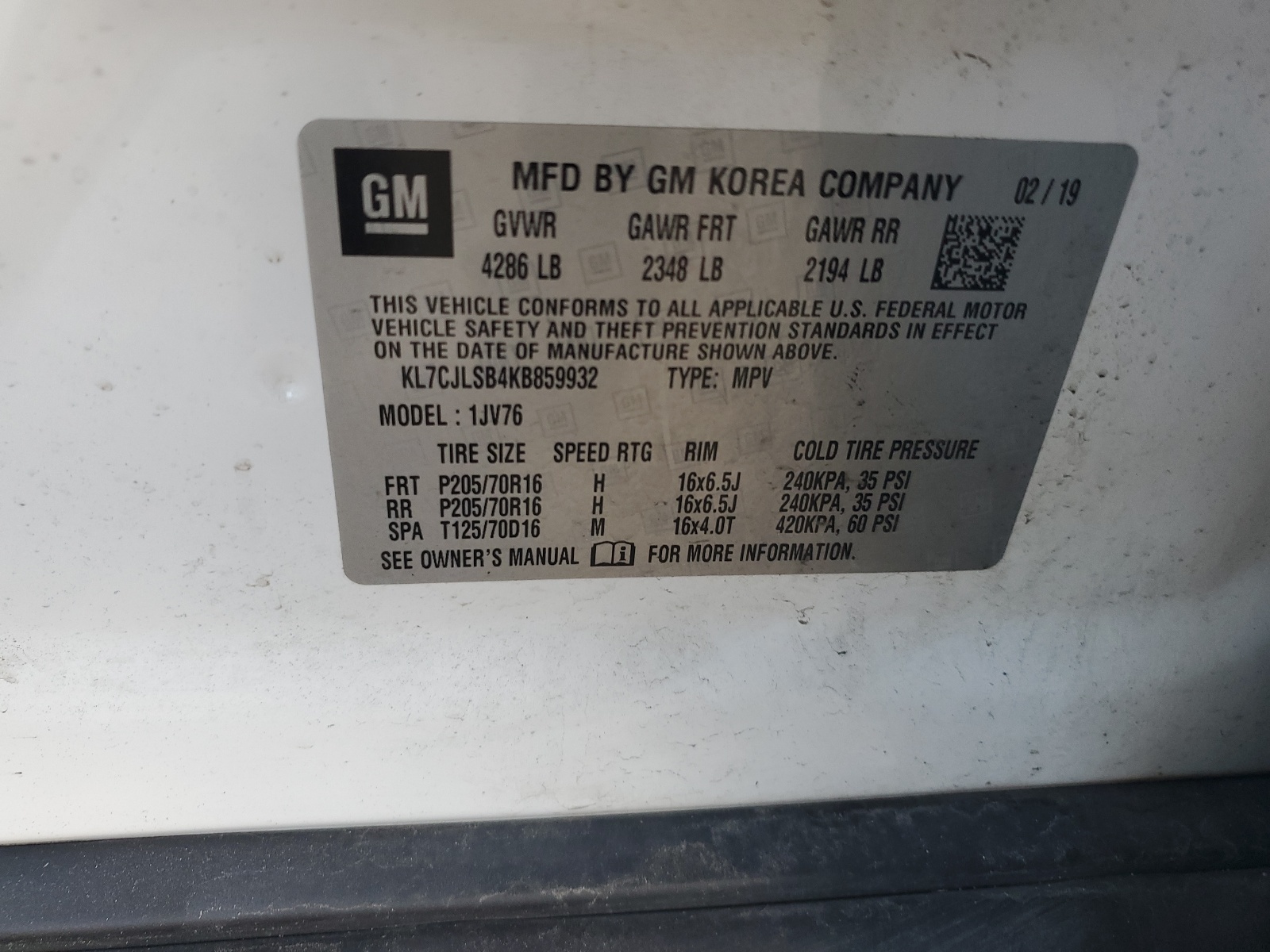 KL7CJLSB4KB859932 2019 Chevrolet Trax 1Lt