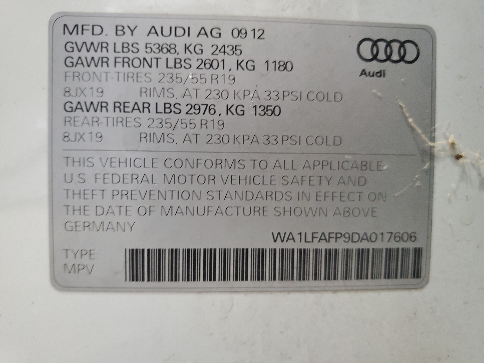 2013 Audi Q5 Premium Plus vin: WA1LFAFP9DA017606