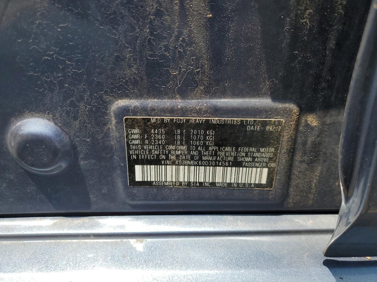 2013 Subaru Legacy 2.5I Limited VIN: 4S3BMBK60D3014561 Lot: 63317364