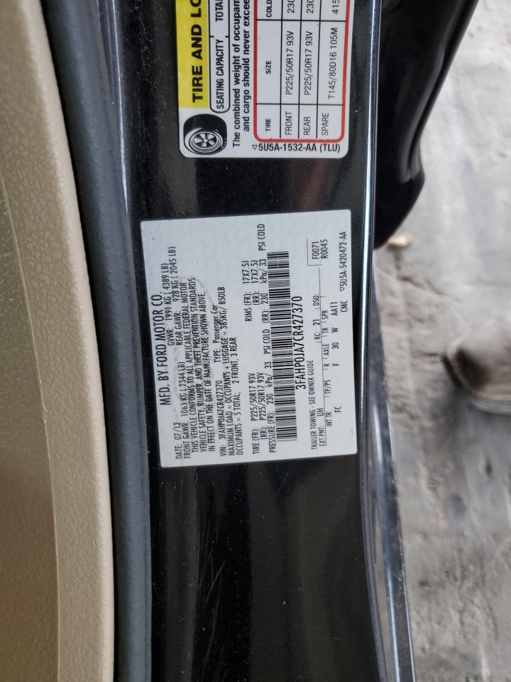 2012 Ford Fusion Sel VIN: 3FAHP0JA7CR427370 Lot: 63216434