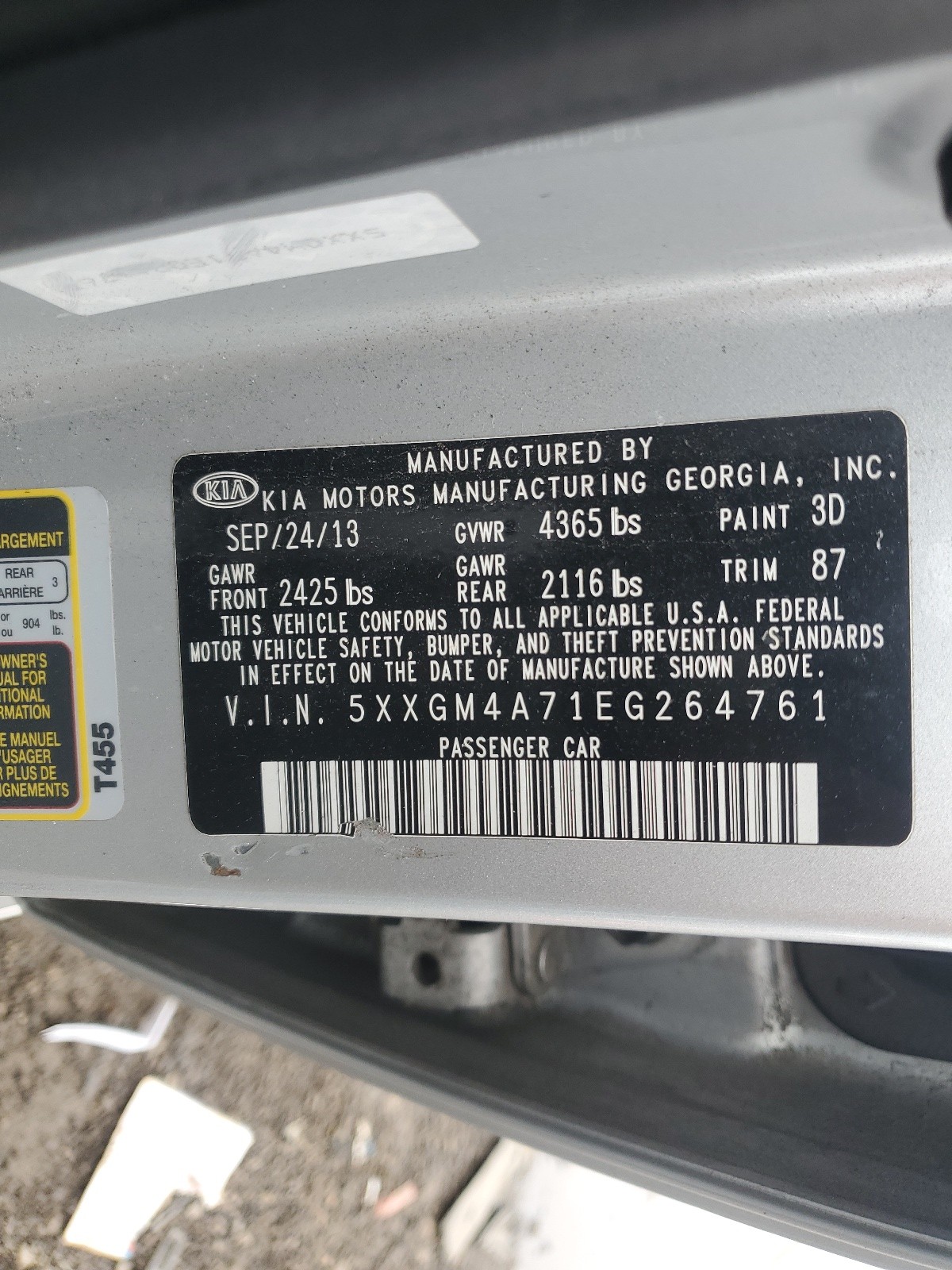 5XXGM4A71EG264761 2014 Kia Optima Lx