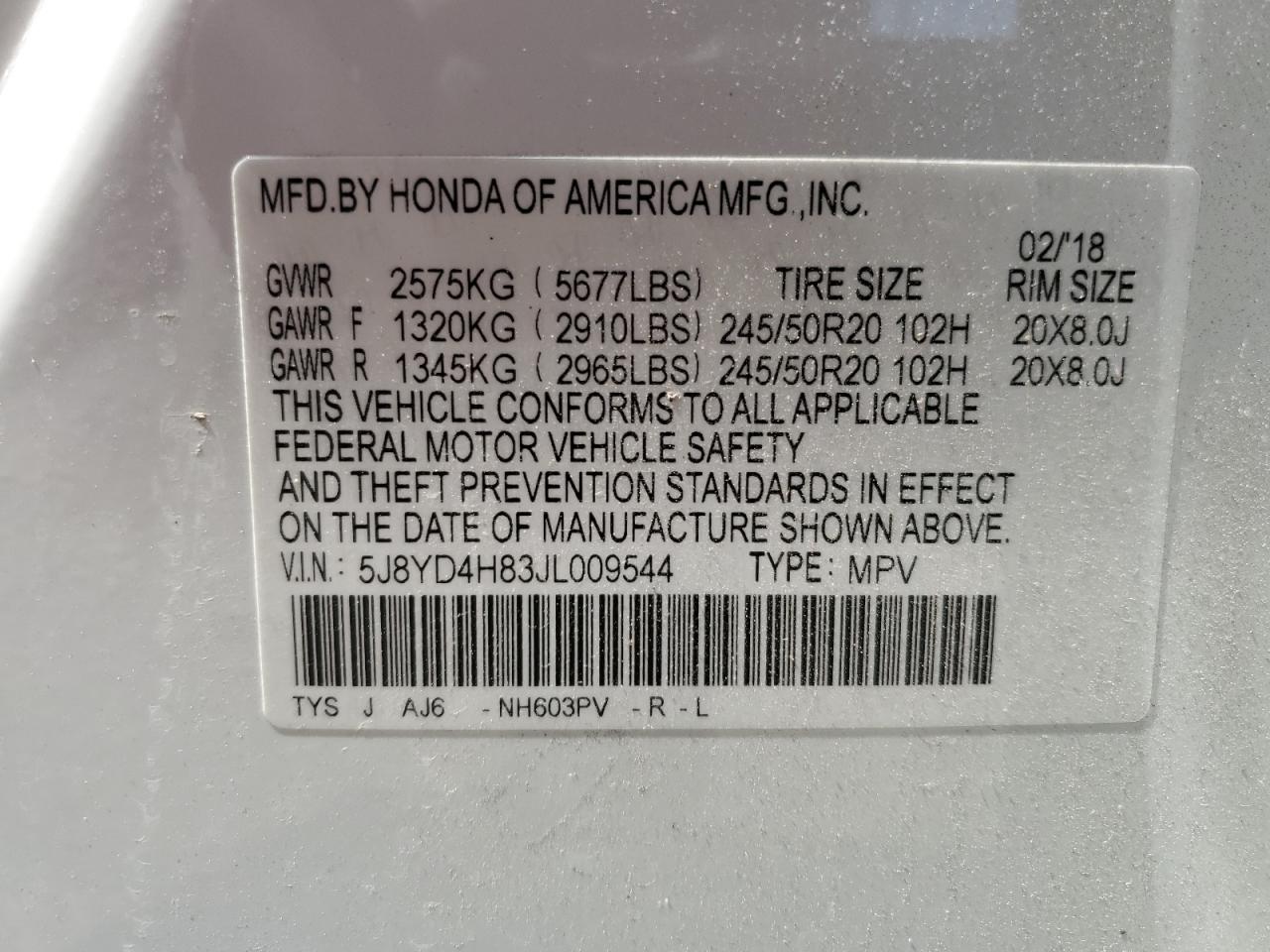 2018 Acura Mdx Advance VIN: 5J8YD4H83JL009544 Lot: 60893534