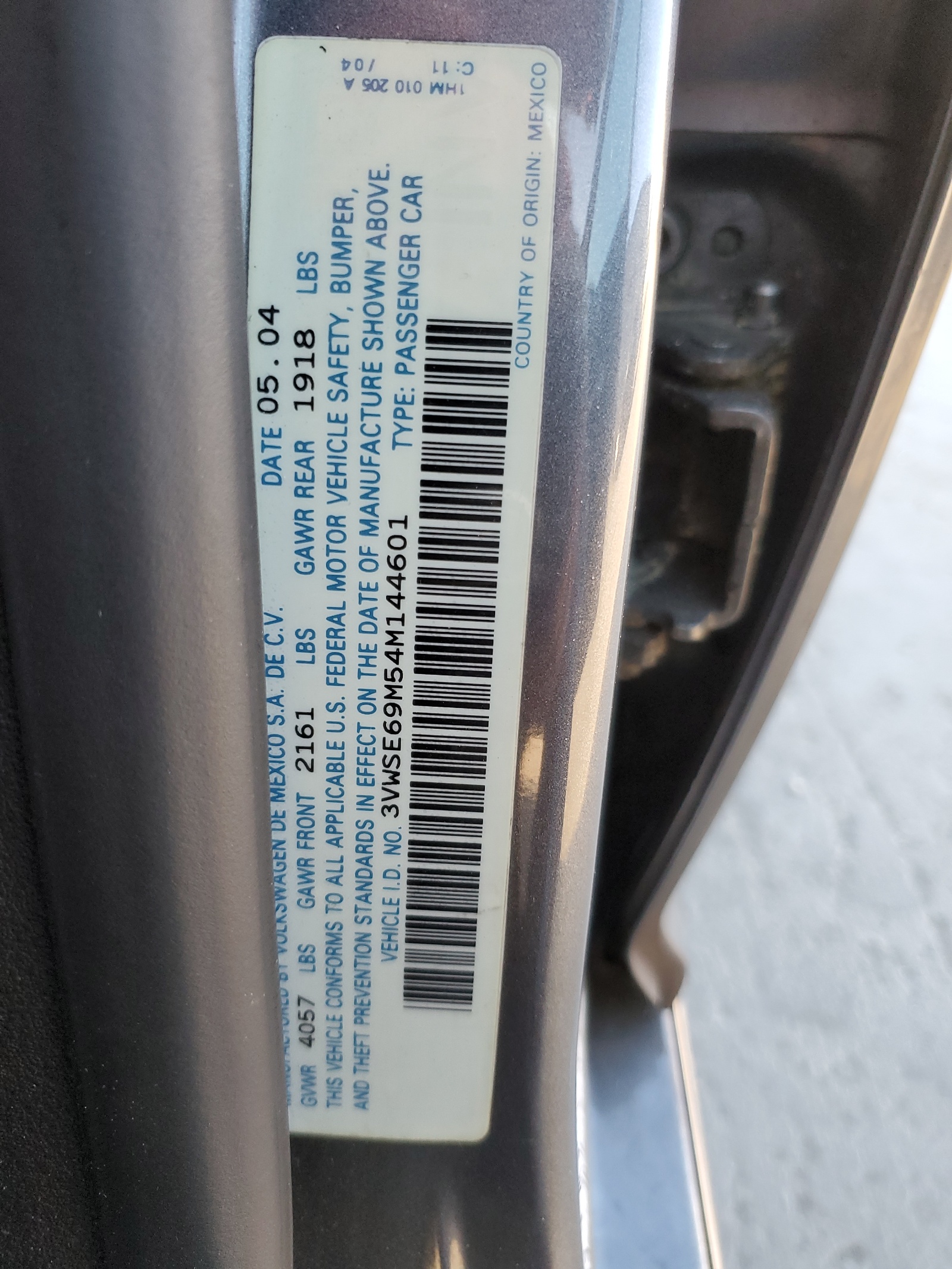 3VWSE69M54M144601 2004 Volkswagen Jetta Gls