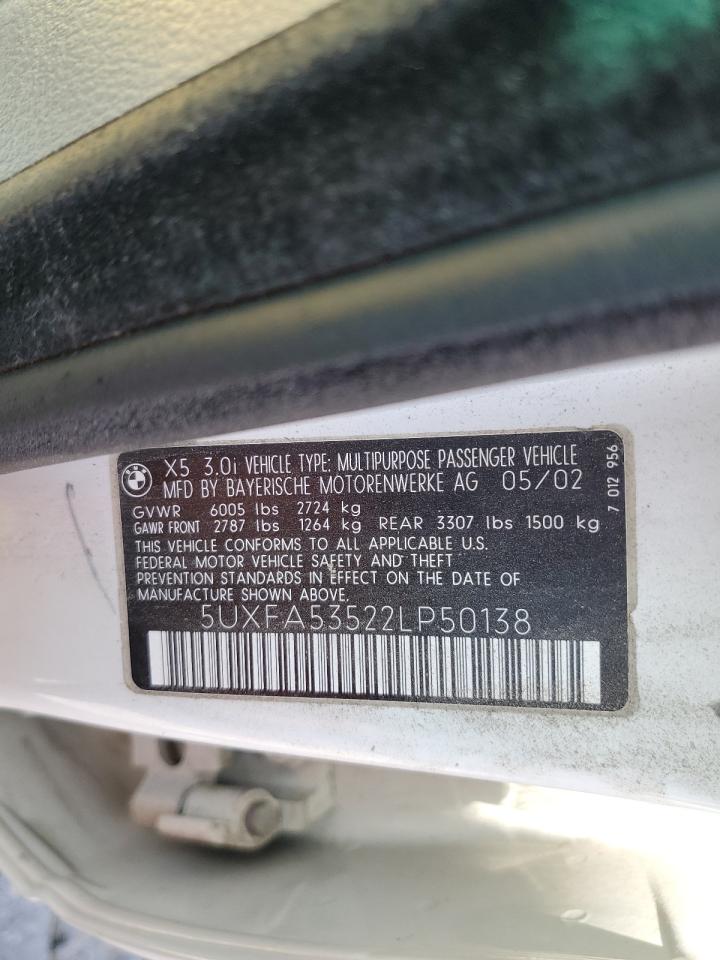 2002 BMW X5 3.0I VIN: 5UXFA53522LP50138 Lot: 63335524
