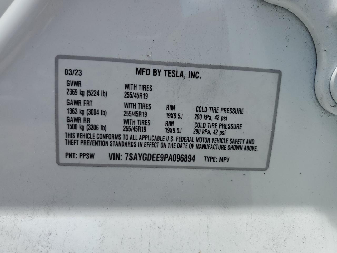 2023 Tesla Model Y VIN: 7SAYGDEE9PA096894 Lot: 63705534