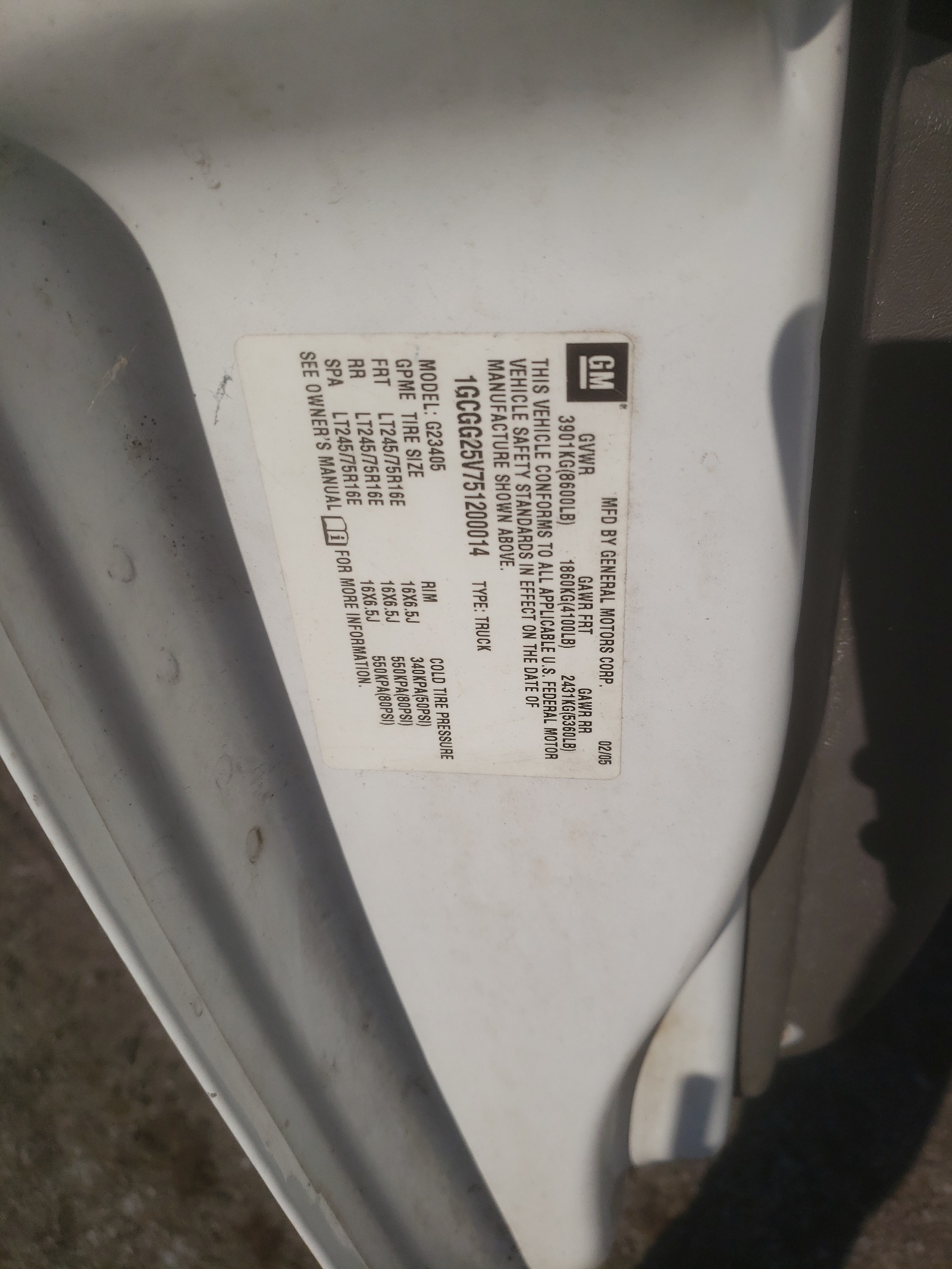 1GCGG25V751200014 2005 Chevrolet Express G2500