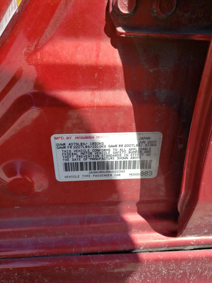 2008 Mitsubishi Lancer Gts VIN: JA3AU86U98U022342 Lot: 62537374