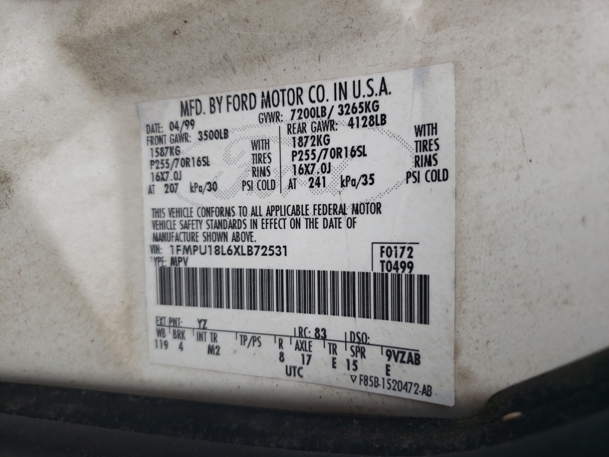 1FMPU18L6XLB72531 1999 Ford Expedition