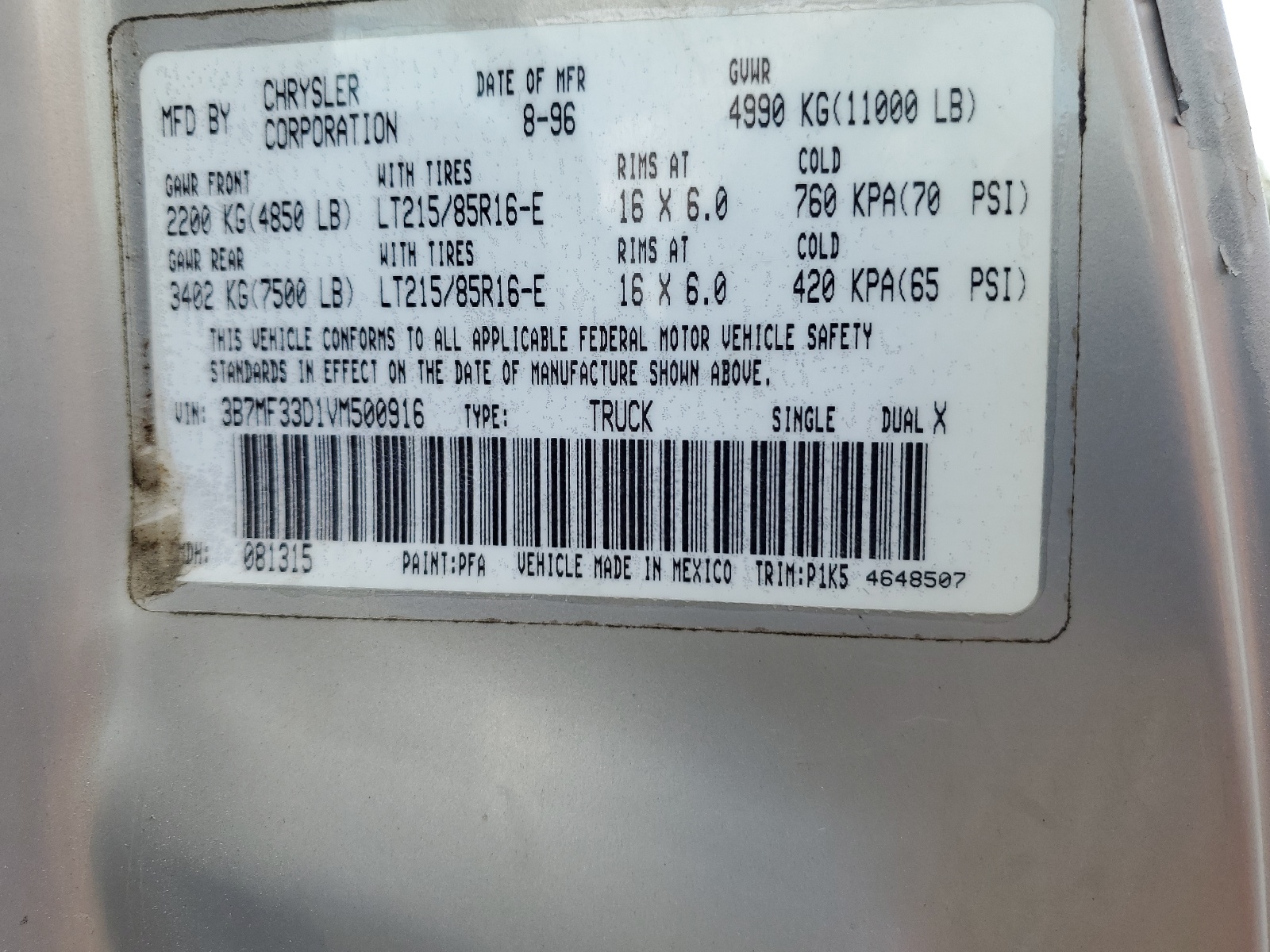 3B7MF33D1VM500916 1997 Dodge Ram 3500