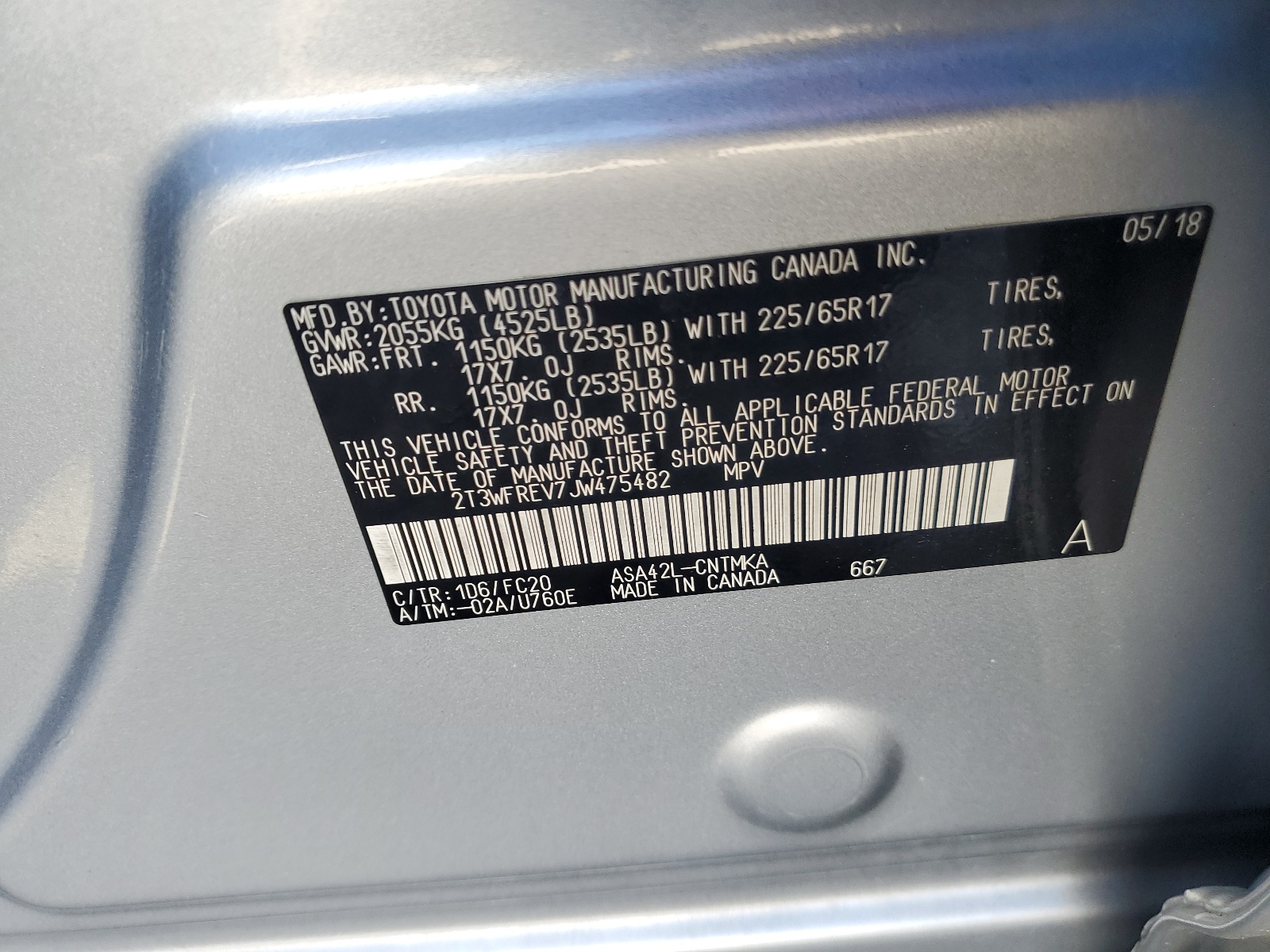 2T3WFREV7JW475482 2018 Toyota Rav4 Adventure