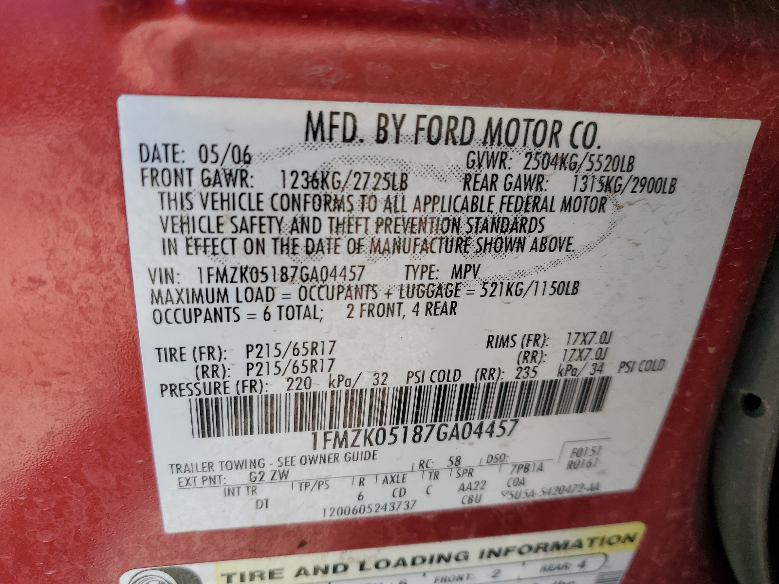 1FMZK05187GA04457 2007 Ford Freestyle Sel