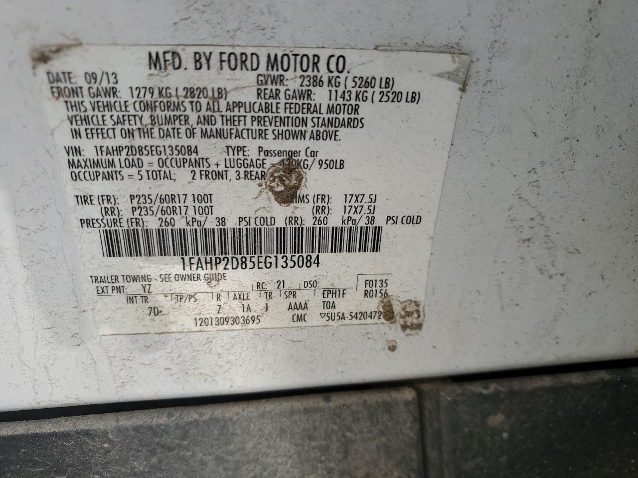 2014 Ford Taurus Se VIN: 1FAHP2D85EG135084 Lot: 60813494