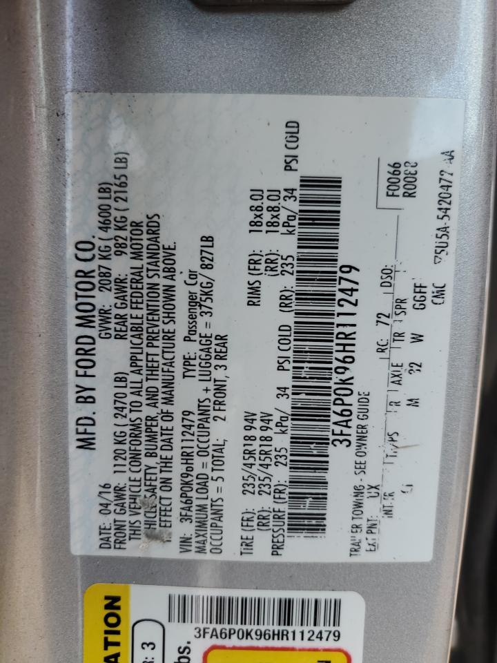 2017 Ford Fusion Titanium VIN: 3FA6P0K96HR112479 Lot: 62937484