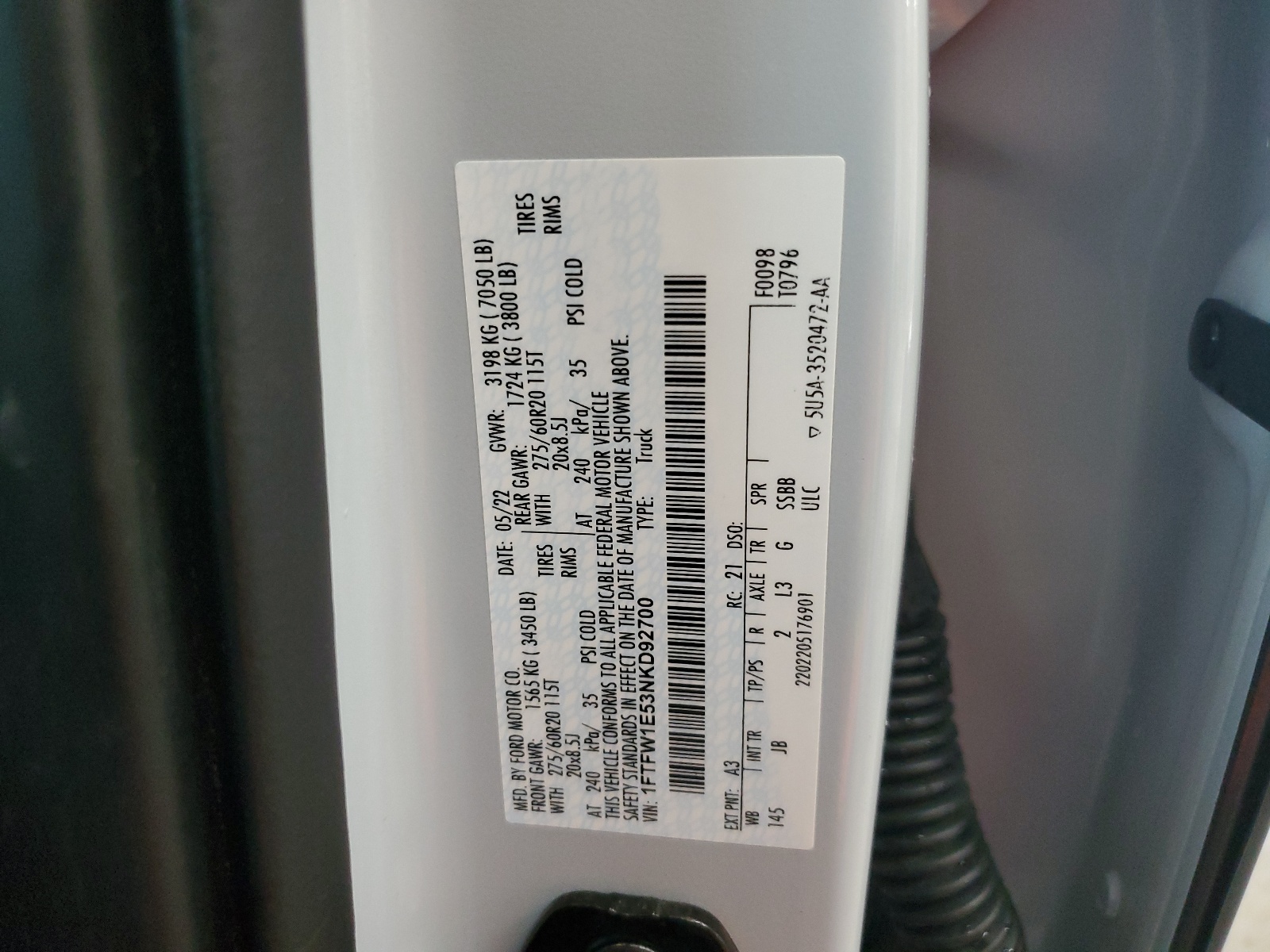 1FTFW1E53NKD92700 2022 Ford F150 Supercrew