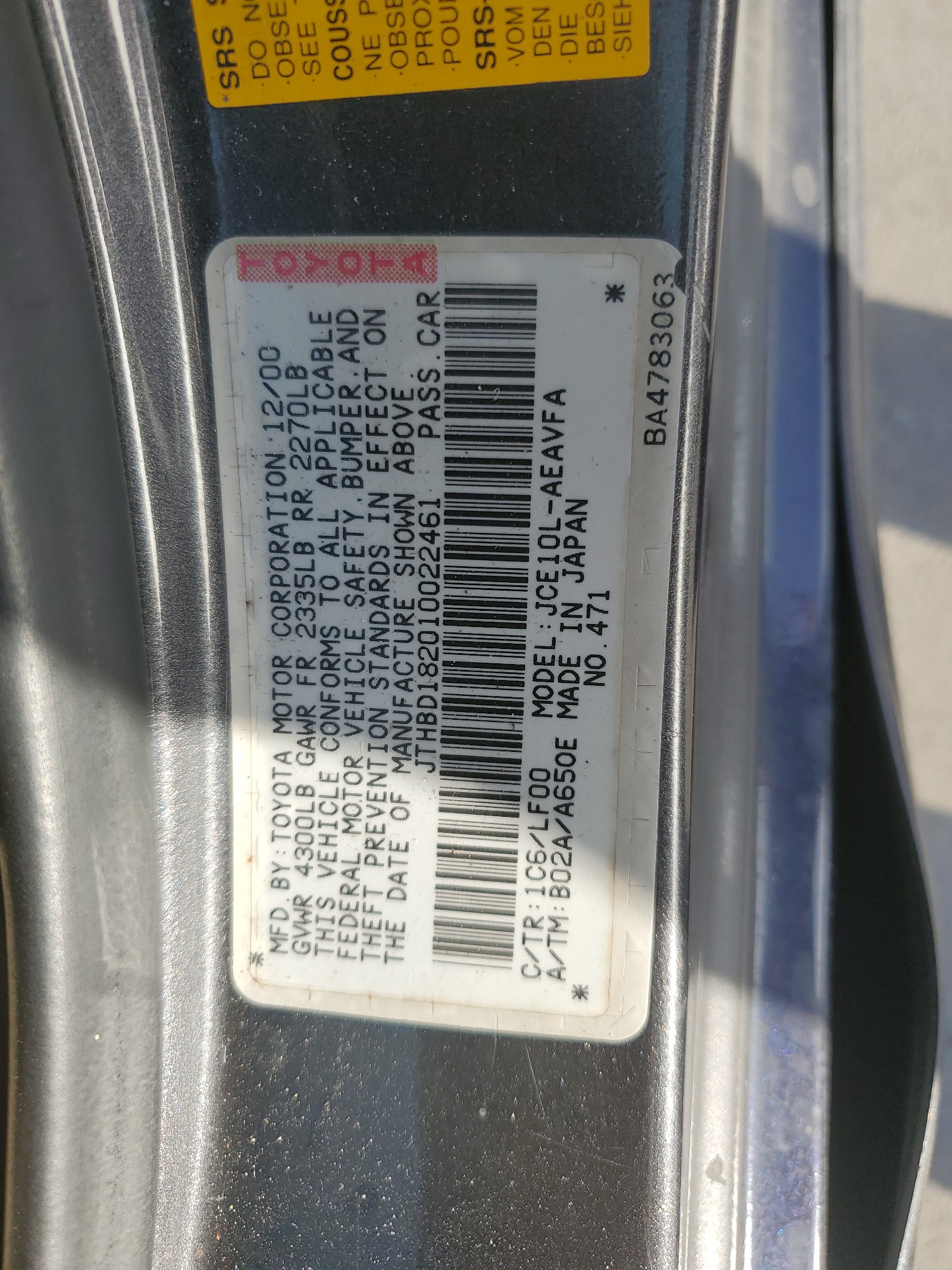 JTHBD182010022461 2001 Lexus Is 300