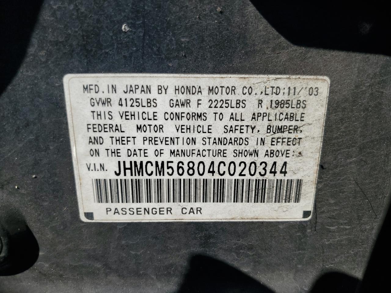 2004 Honda Accord Ex VIN: JHMCM56804C020344 Lot: 64525554