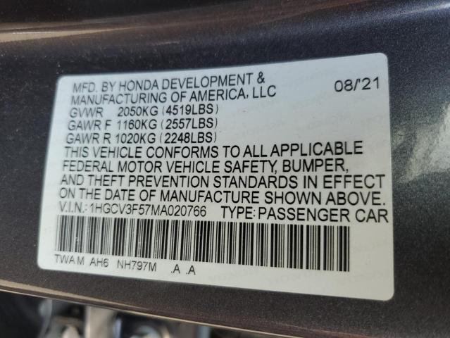 1HGCV3F57MA020766 | 2021 Honda accord hybrid exl