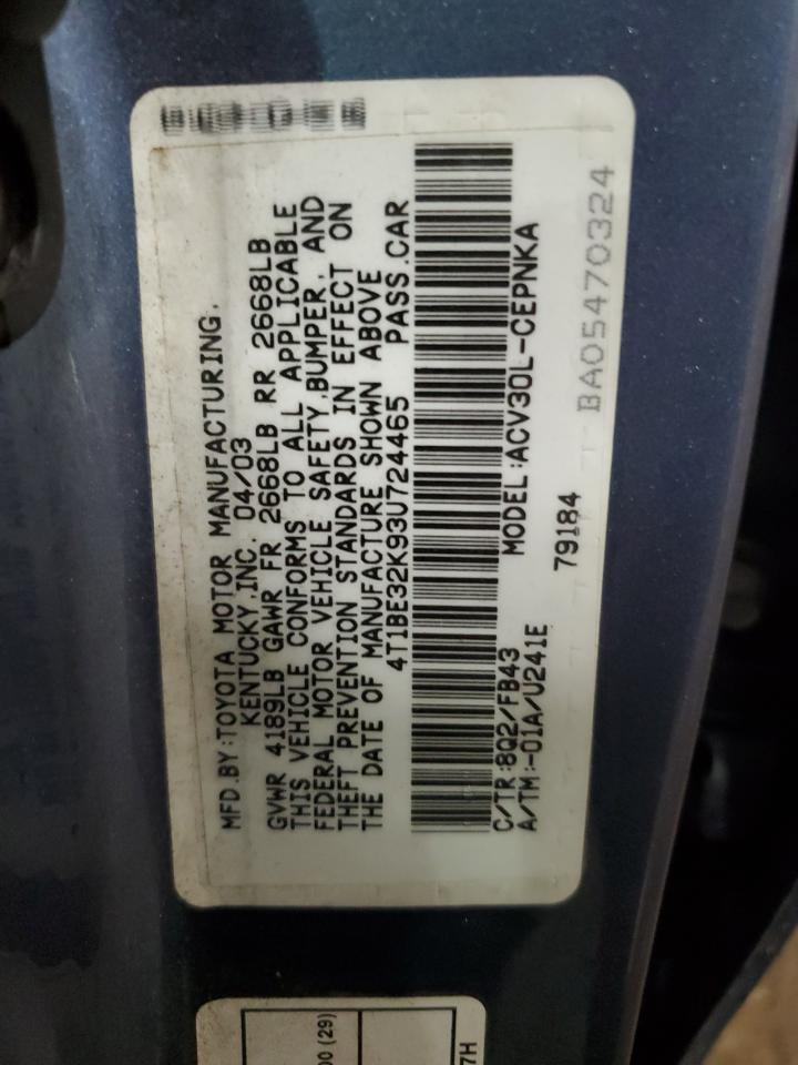 4T1BE32K93U724465 2003 Toyota Camry Le