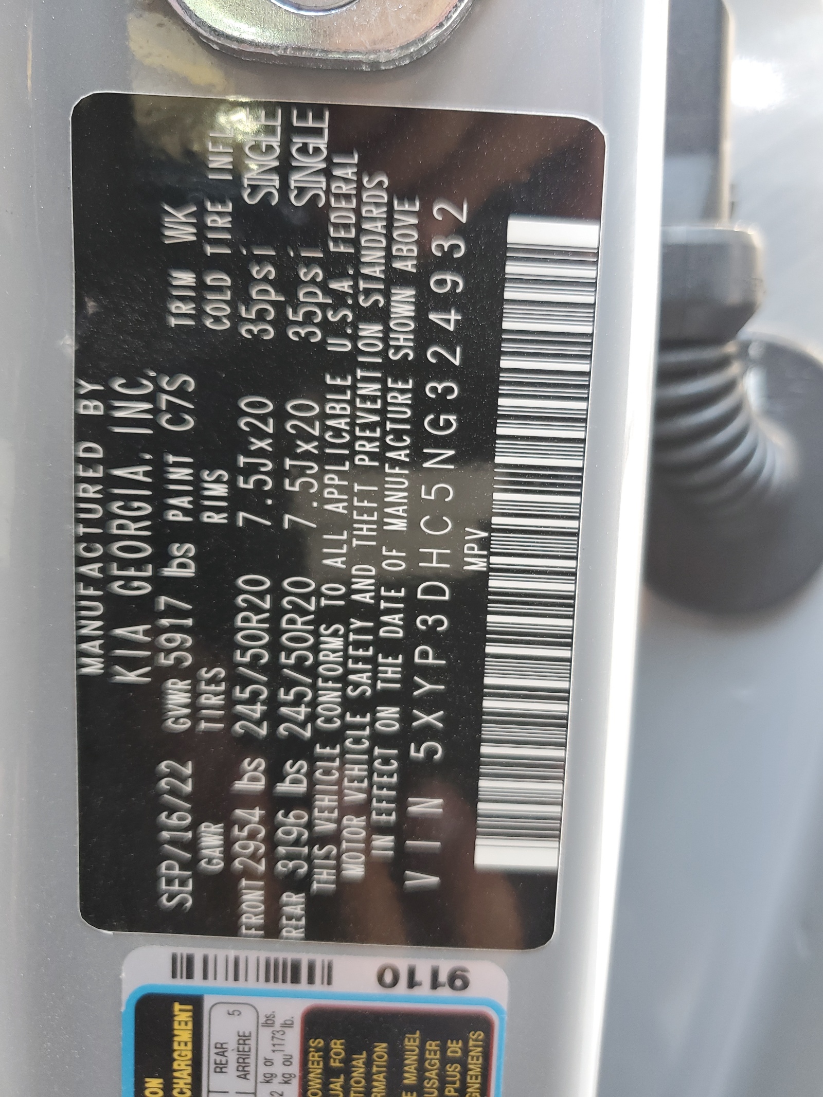 5XYP3DHC5NG324932 2022 Kia Telluride Ex