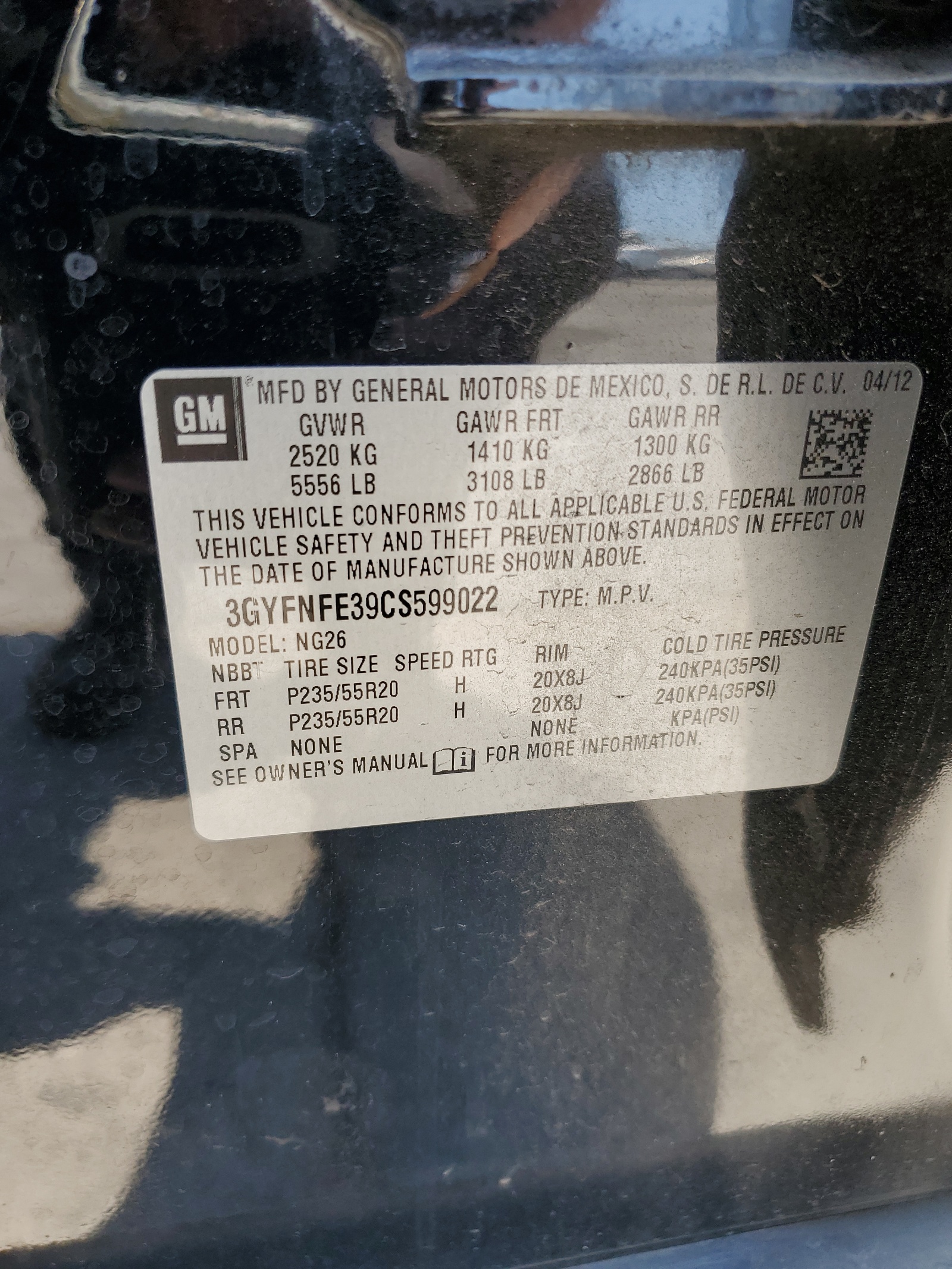 3GYFNFE39CS599022 2012 Cadillac Srx Premium Collection