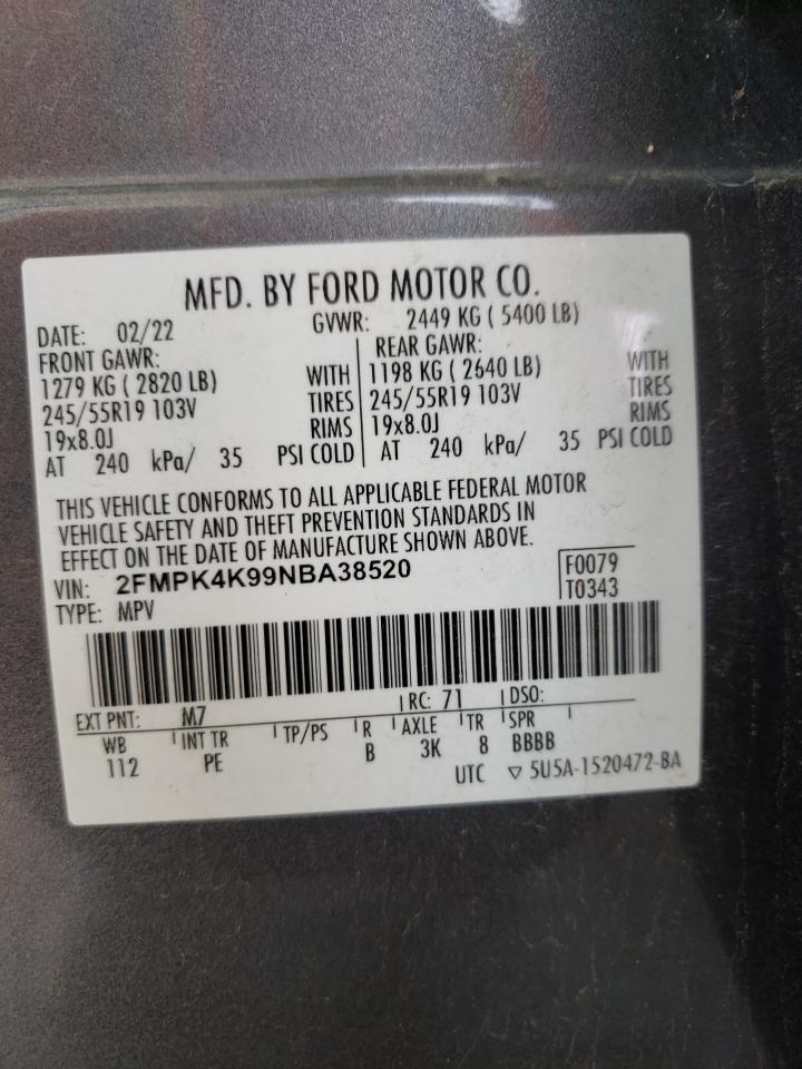 2022 Ford Edge Titanium VIN: 2FMPK4K99NBA38520 Lot: 64995154