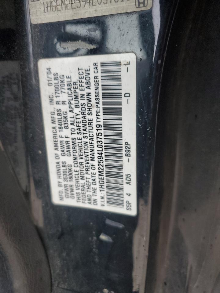 2004 Honda Civic Lx VIN: 1HGEM22594L037519 Lot: 62017634