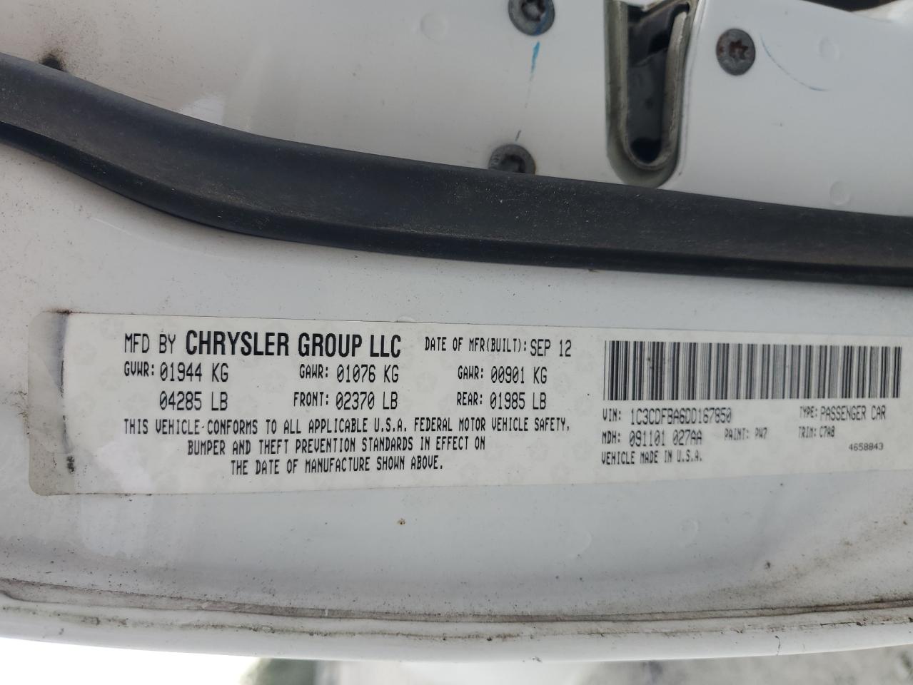 2013 Dodge Dart Sxt VIN: 1C3CDFBA6DD167850 Lot: 64493844