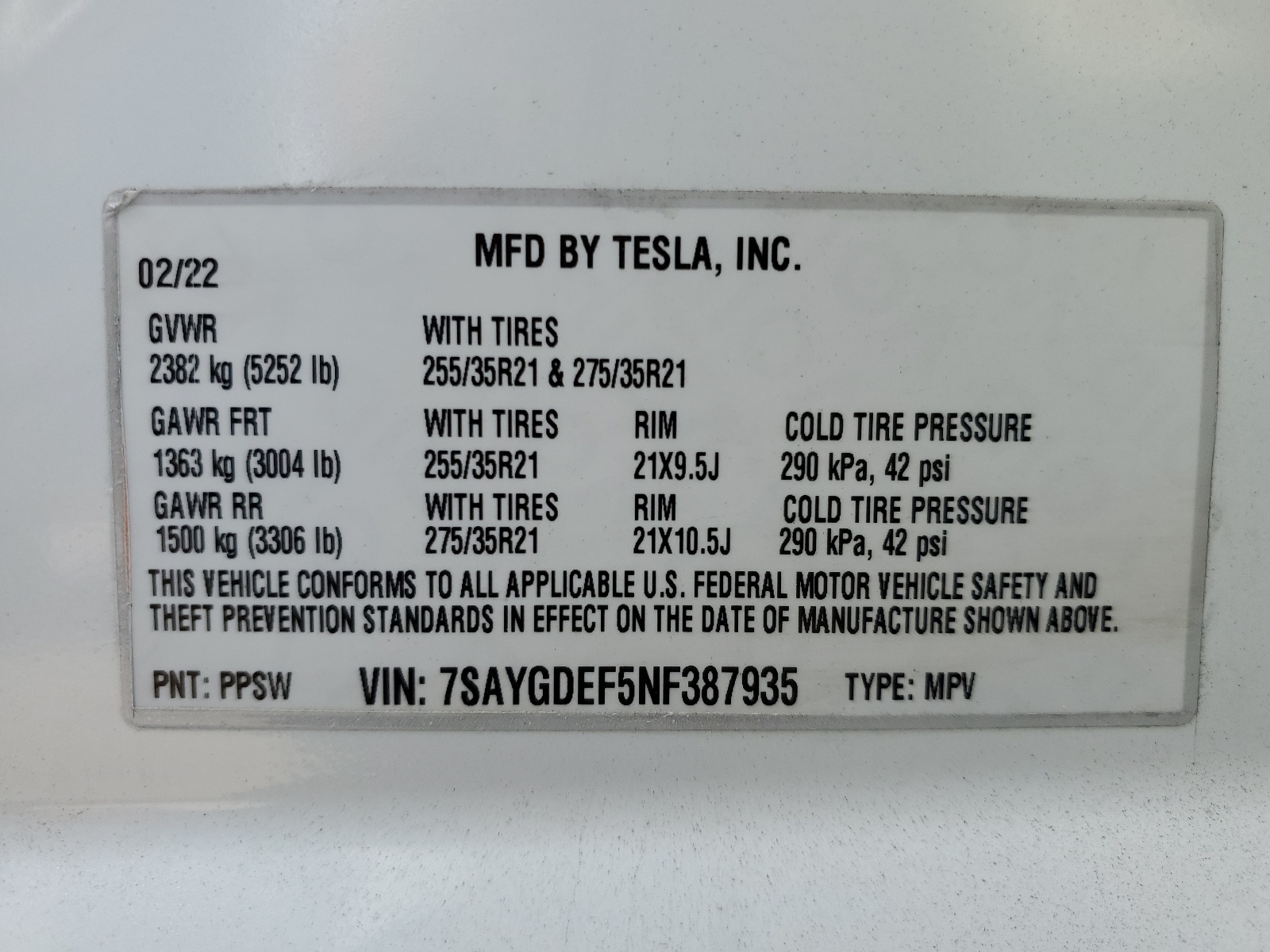 7SAYGDEF5NF387935 2022 Tesla Model Y