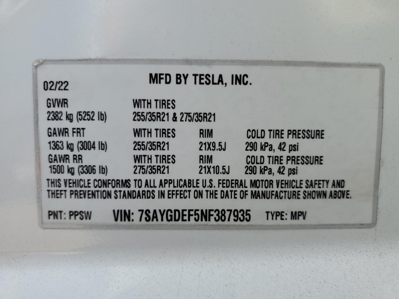 2022 Tesla Model Y VIN: 7SAYGDEF5NF387935 Lot: 62890784