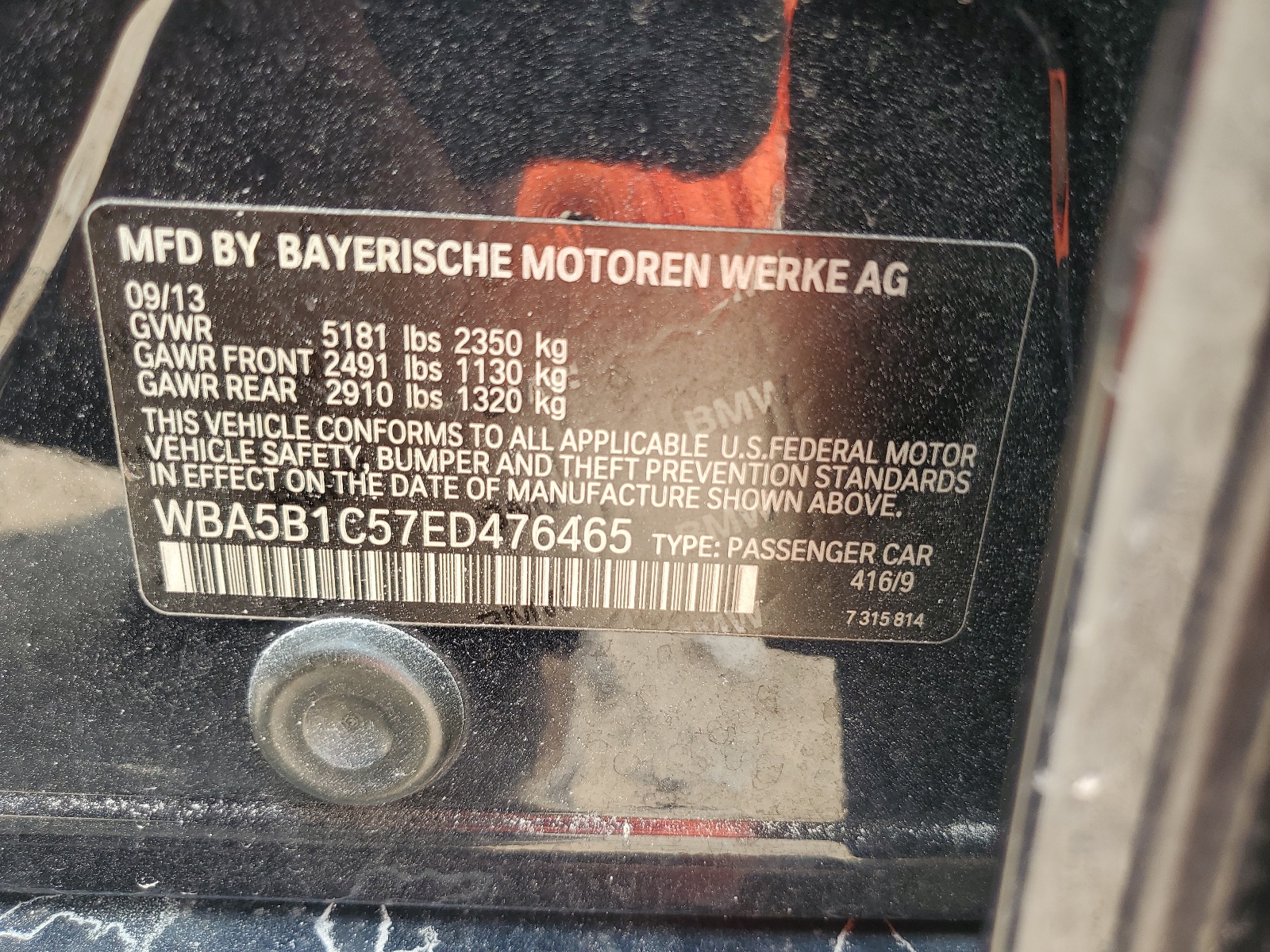 WBA5B1C57ED476465 2014 BMW 535 I