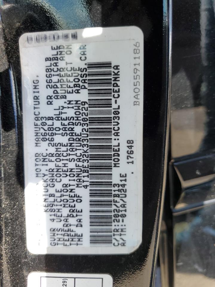 2003 Toyota Camry Le VIN: 4T1BE32K33U230229 Lot: 61848734