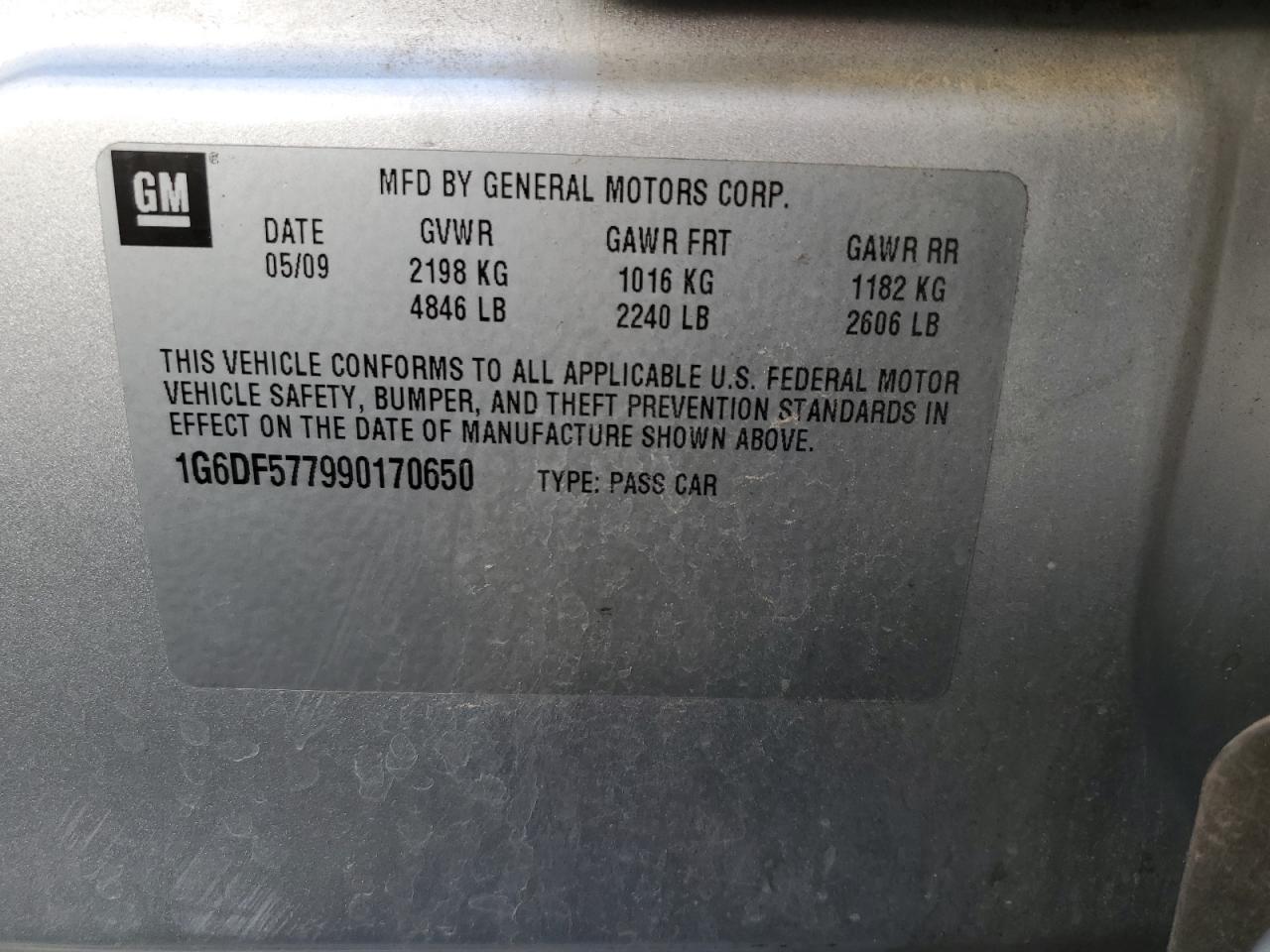 2009 Cadillac Cts VIN: 1G6DF577990170650 Lot: 63987244