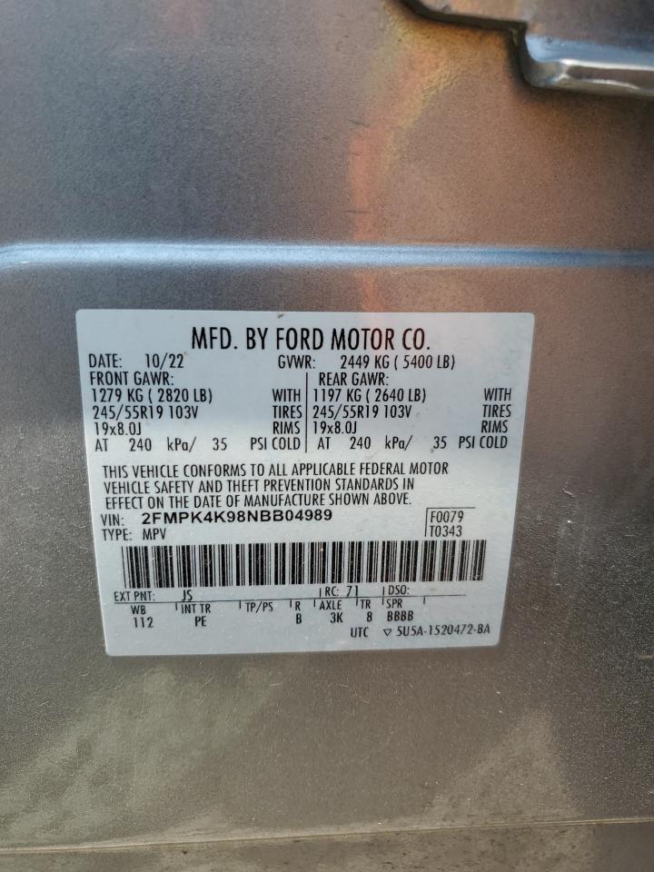 2022 Ford Edge Titanium VIN: 2FMPK4K98NBB04989 Lot: 65243214