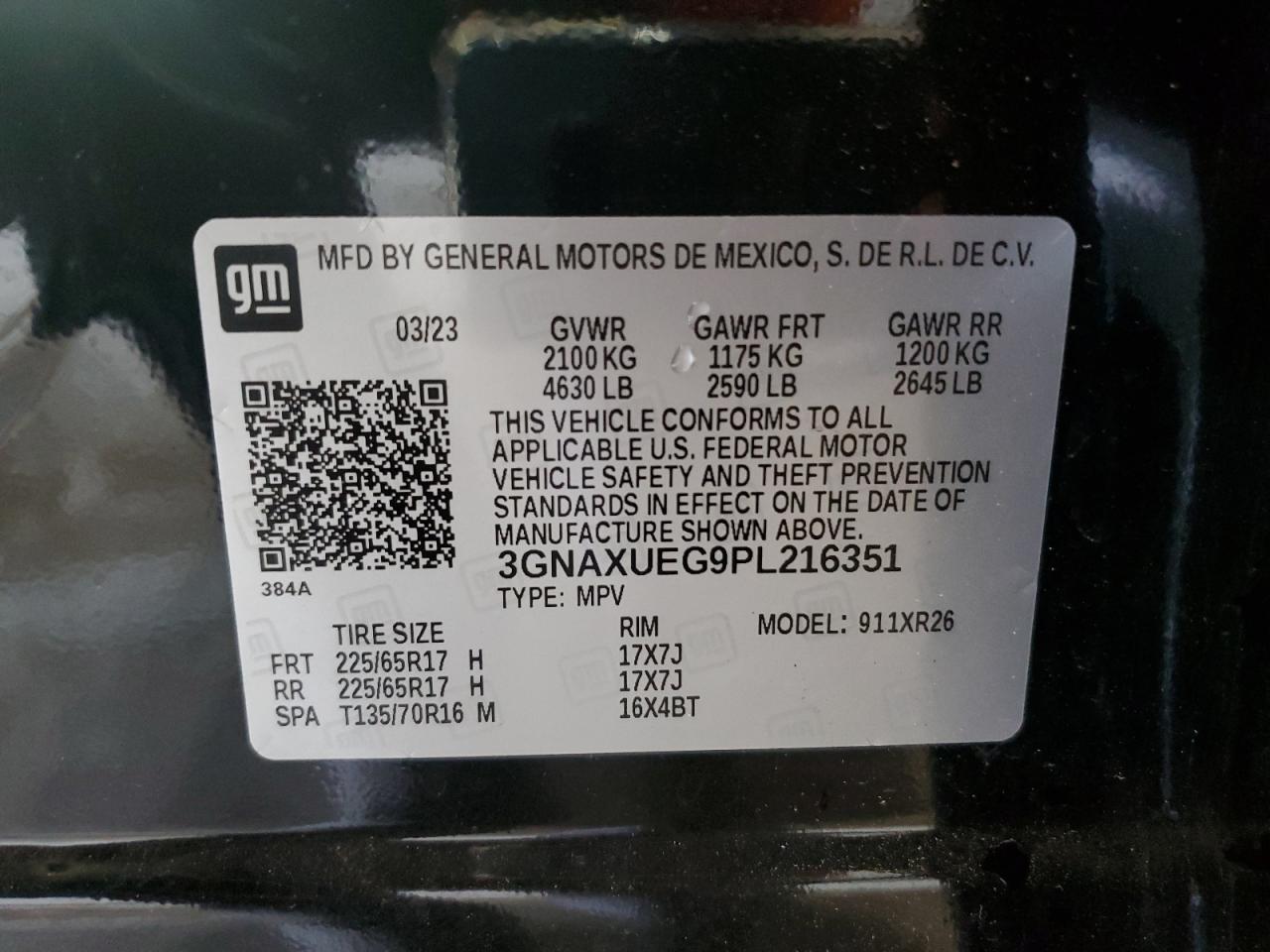 2023 Chevrolet Equinox Lt VIN: 3GNAXUEG9PL216351 Lot: 63997244