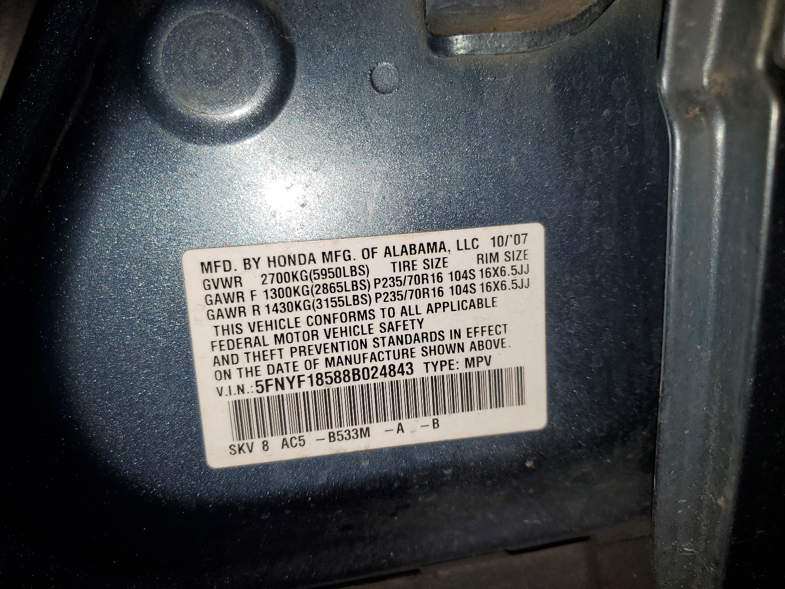 5FNYF18588B024843 2008 Honda Pilot Exl 5FNYF18588B024843 2008 Honda Pilot Exl