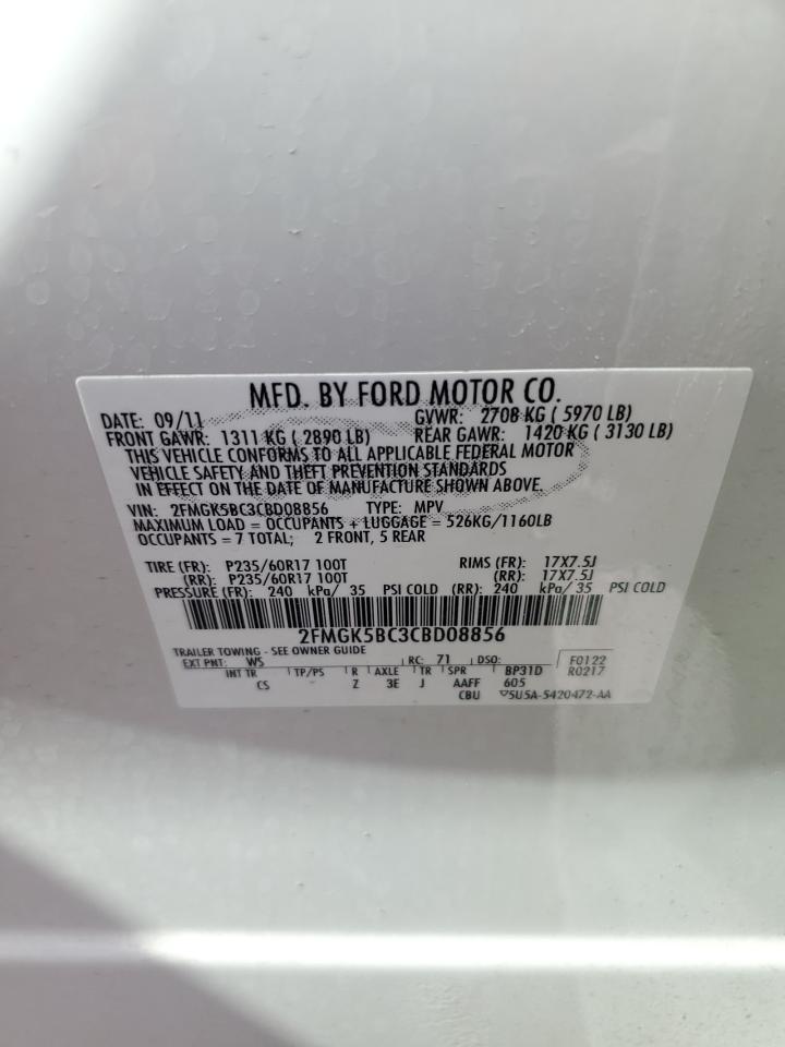 2012 Ford Flex Se VIN: 2FMGK5BC3CBD08856 Lot: 63579004