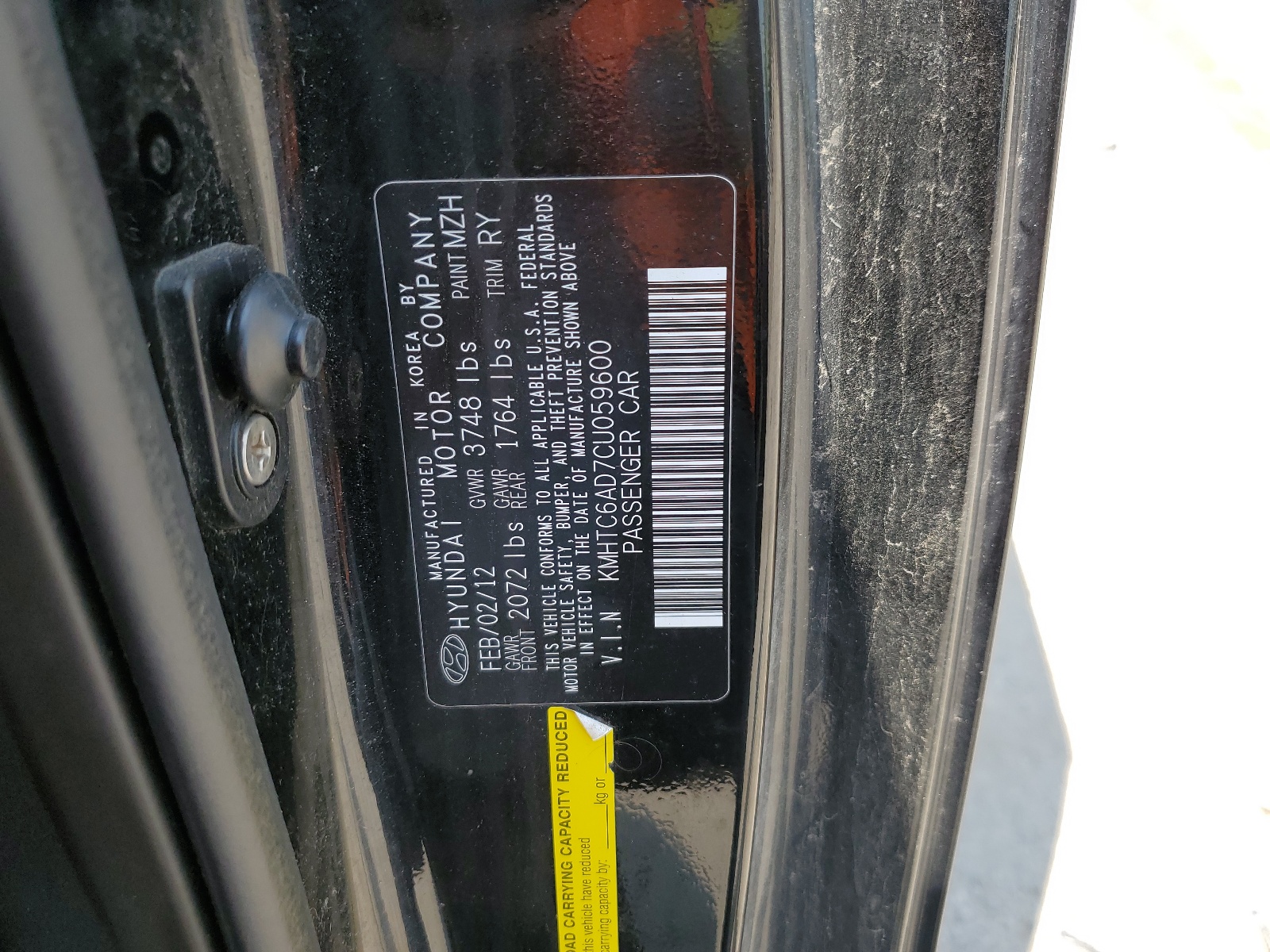 2012 Hyundai Veloster vin: KMHTC6AD7CU059600