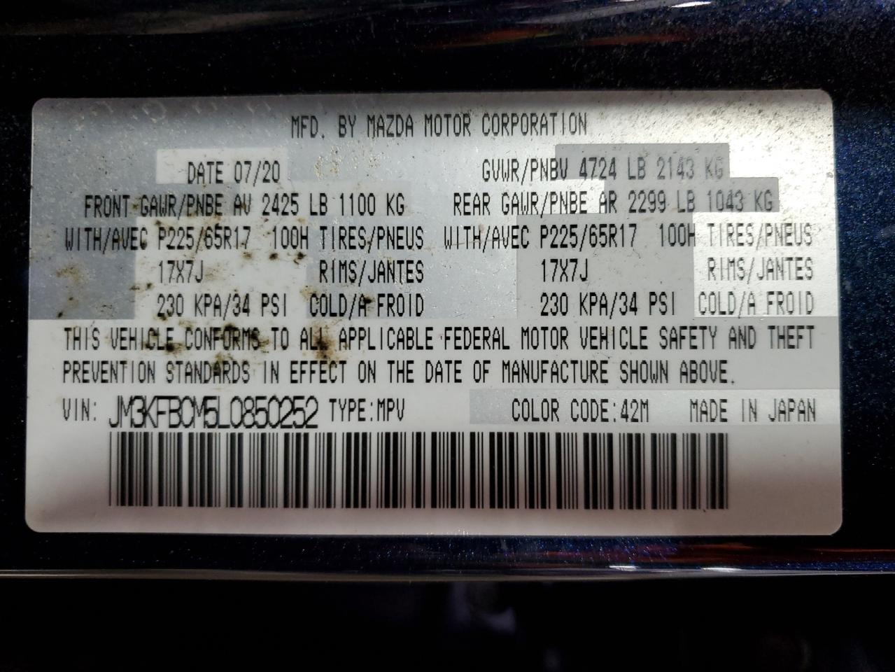 2020 Mazda Cx-5 Touring VIN: JM3KFBCM5L0850252 Lot: 61318714