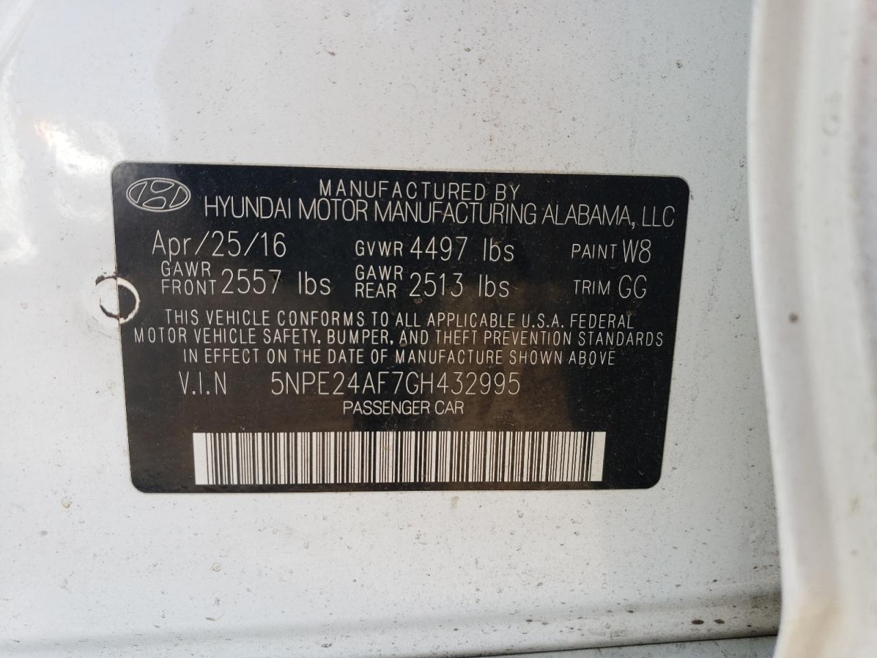 5NPE24AF7GH432995 2016 Hyundai Sonata Se